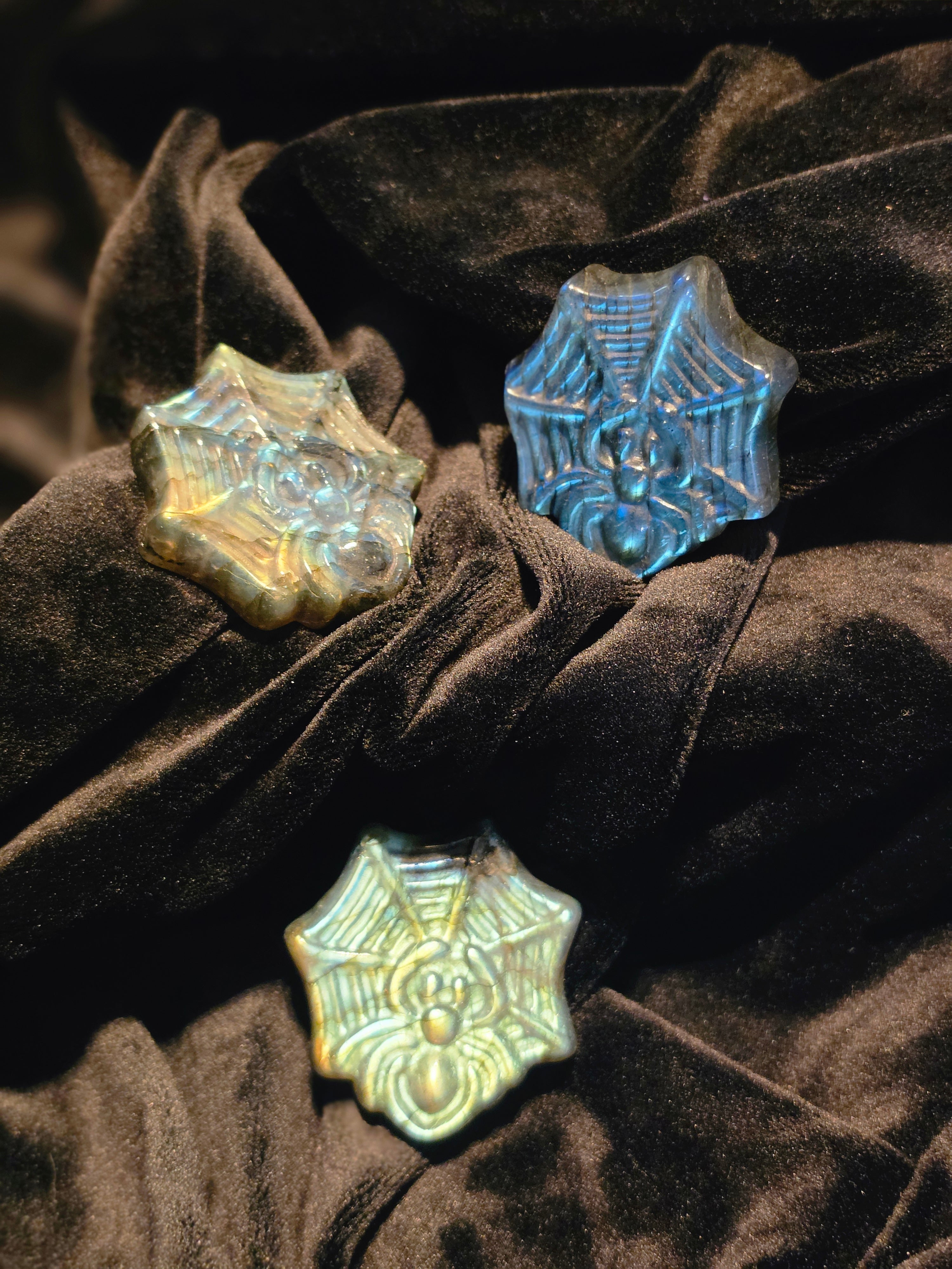 Labradorite Spider Carvings