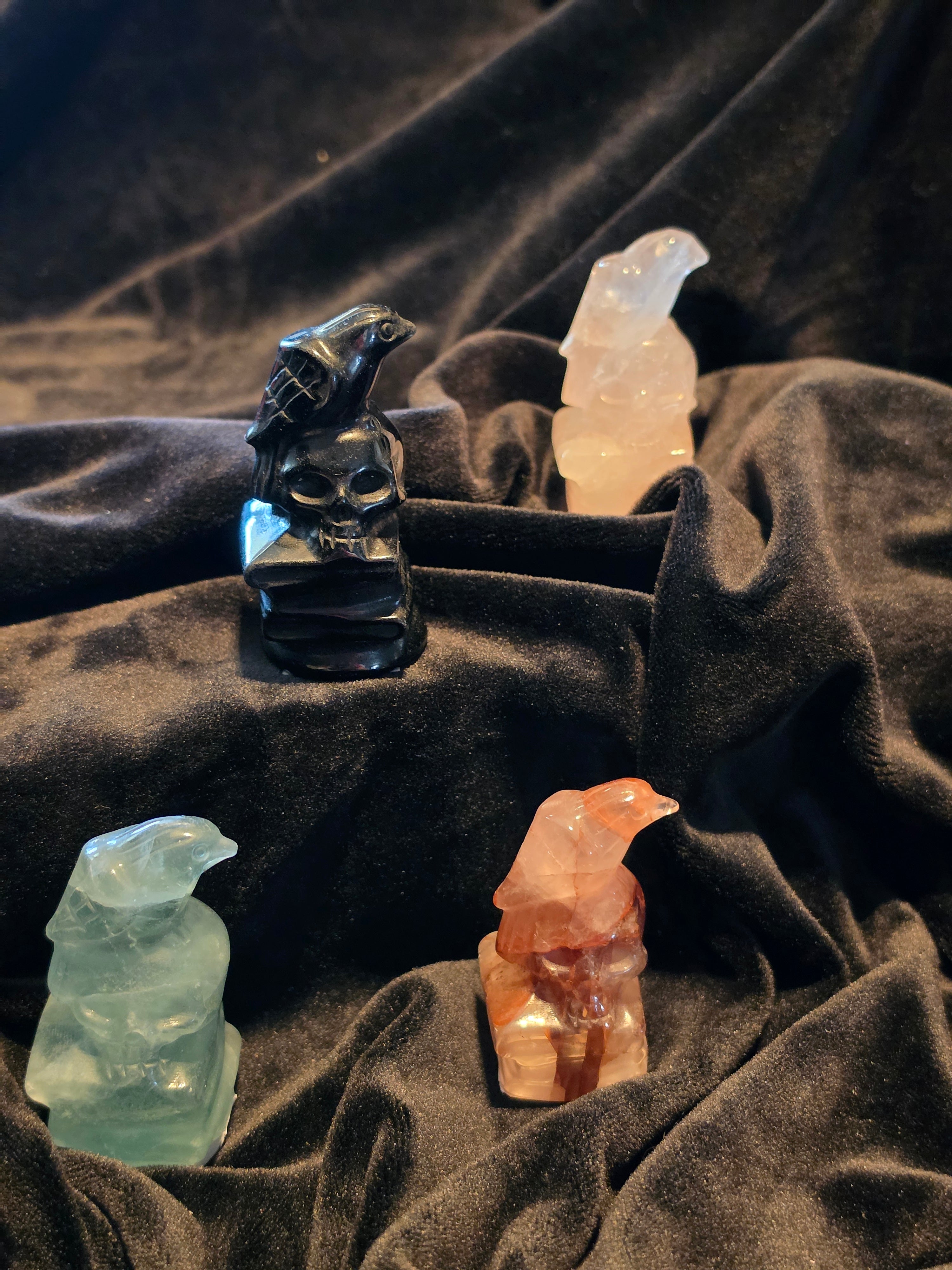 Crystal Skull with Crow on Books