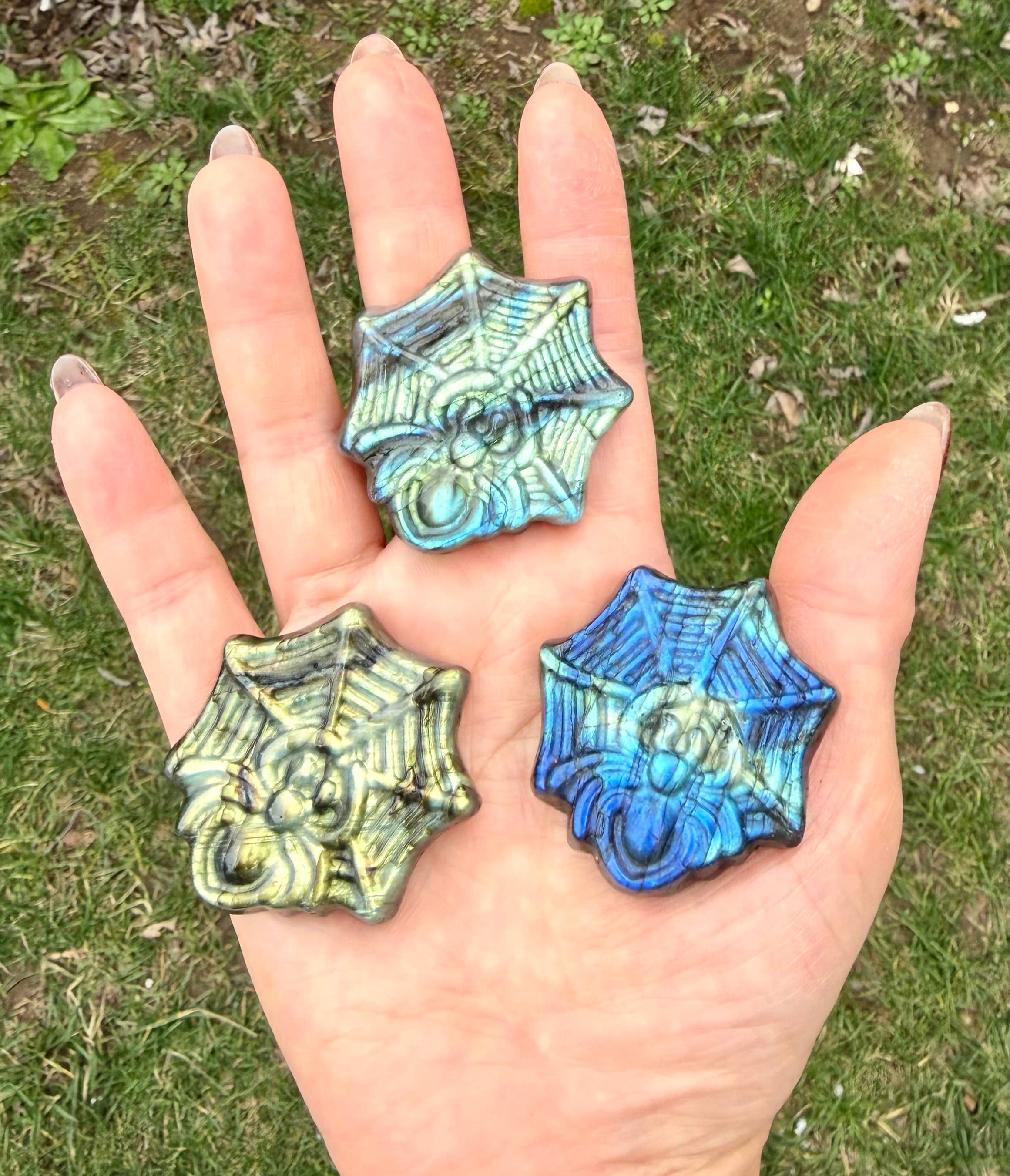 Labradorite Spider Carvings