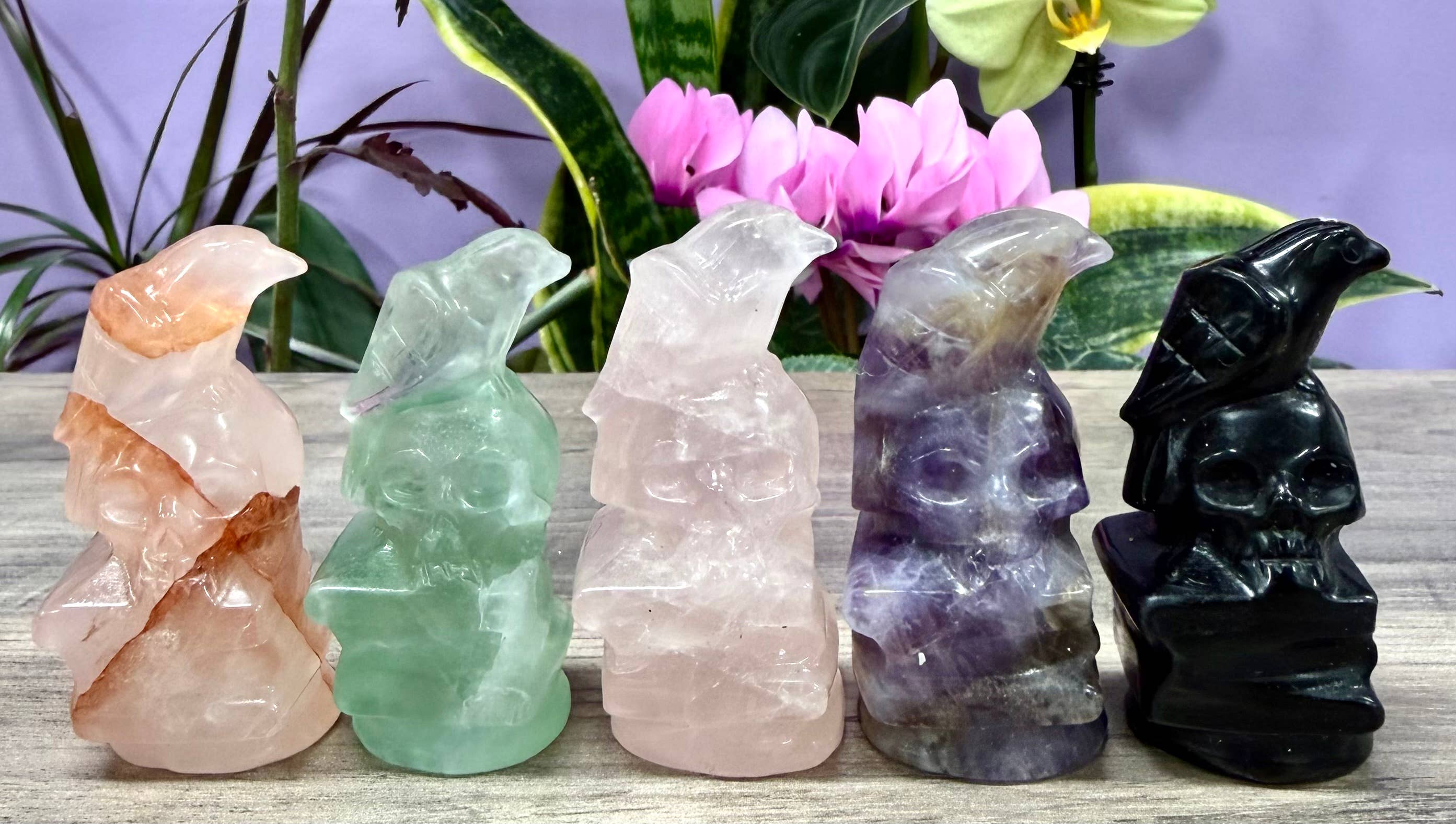 Crystal Skull with Crow